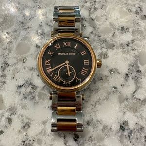 Michael Kors Two-Tone Rose Gold and Silver Watch with Baguettes
